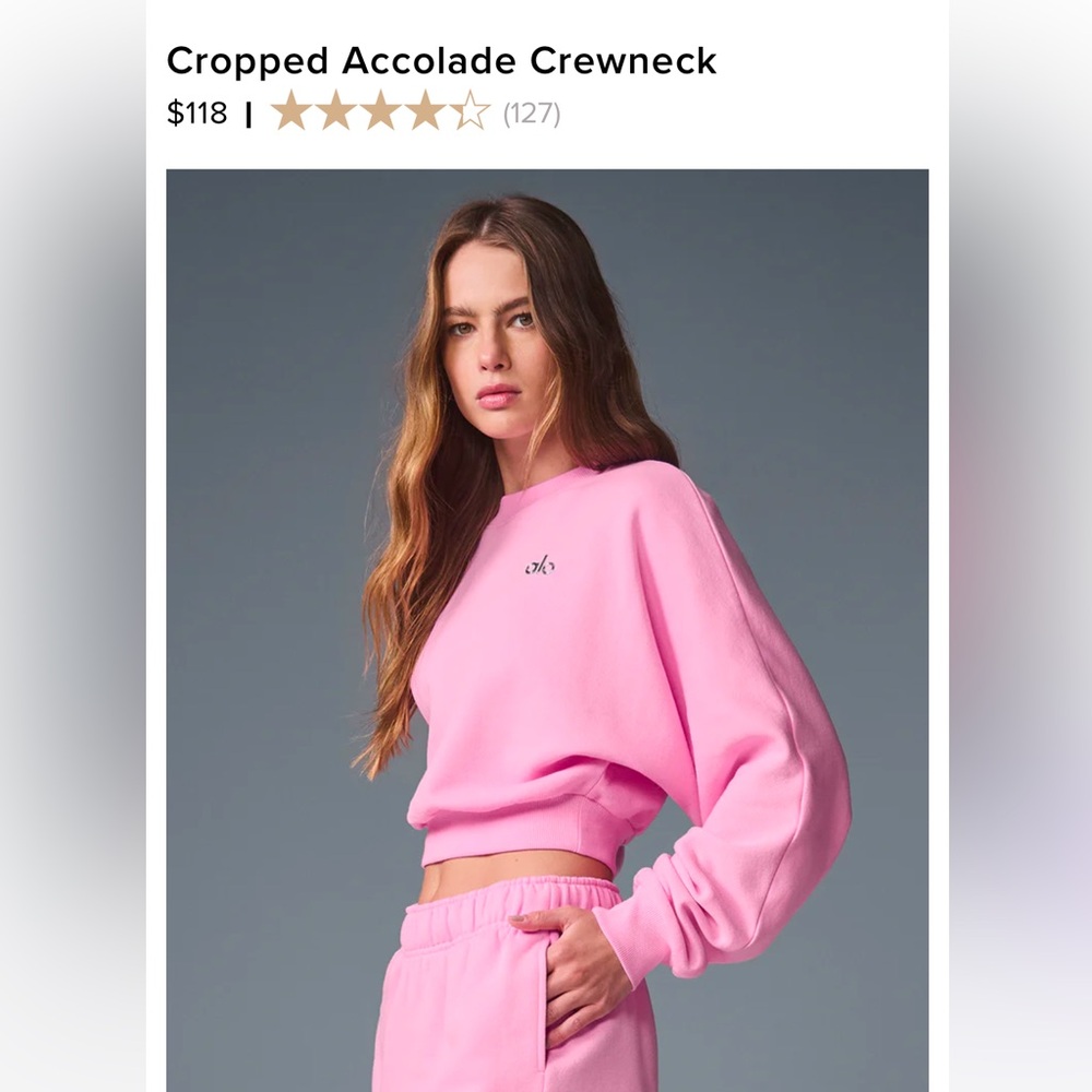 NWT ALO Yoga Cropped Accolade Crewneck Sweet Pink Small and XS - Picture 4 of 11